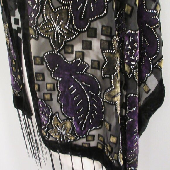 Black & Purple Glitter Silk Viscose Burnout Velvet Scarf Black Witchy Whimsigoth - Picture 6 of 13